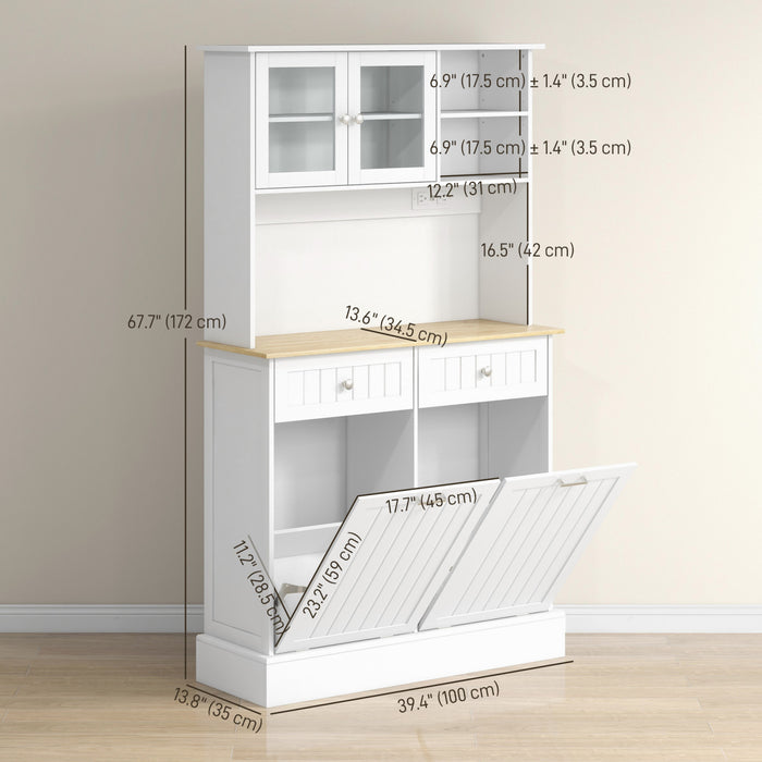 HOMCOM Kitchen Pantry Cabinet, Storage Cabinet w/ Charging Station, White