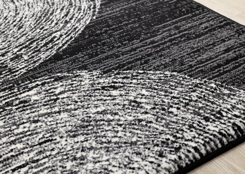 Florence Black Grey White Tree Ring Design Rug, 7'9\" x 10'6\" Indoor Area Rug