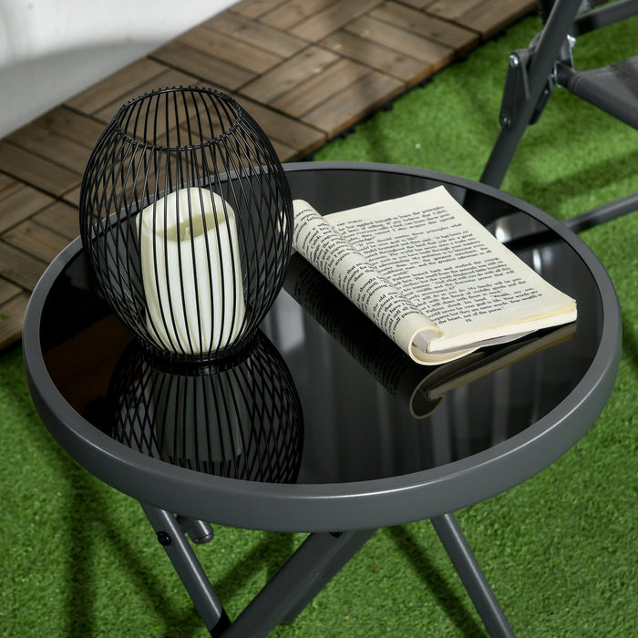 Outsunny 18\" Outdoor Folding Table With Tempered Glass Top, Black