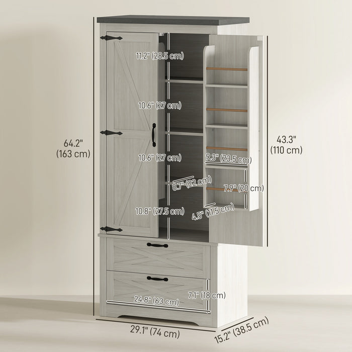 HOMCOM 64\" Kitchen Pantry Cabinet Storage Cabinet with Doors Drawers, White