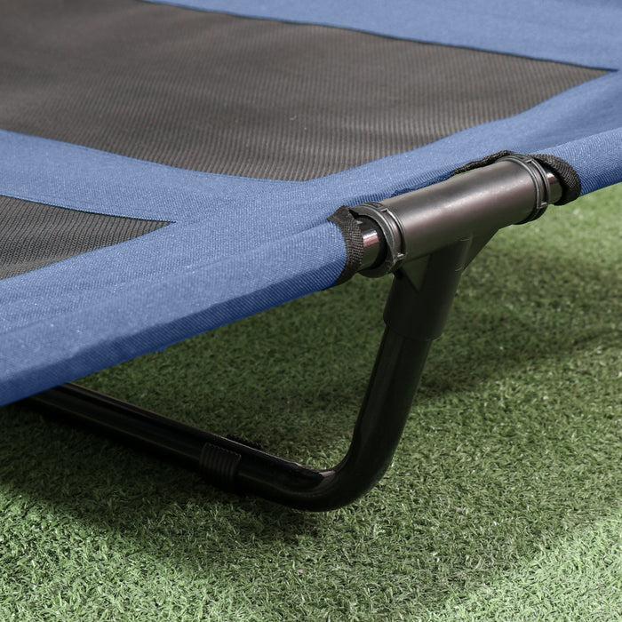 Pawhut Elevated Cooling Pet Bed Portable Raised Dog Cot With Canopy For Medium Large Sized Dogs, Indoor & Outdoor, 36\"x30\"x35\", Blue