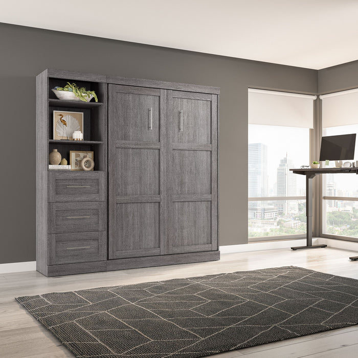 Bestar Pur Full Murphy Bed and Storage Unit with Drawers 84-Inch Wall Bed - Bark Grey