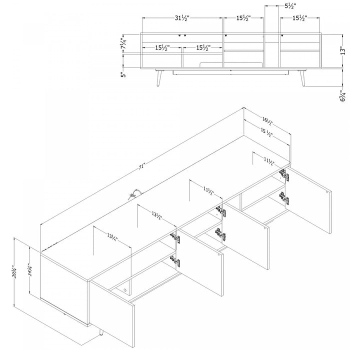 Oxford 71\" TV Stand with Doors - Bleached Oak & Light Beige