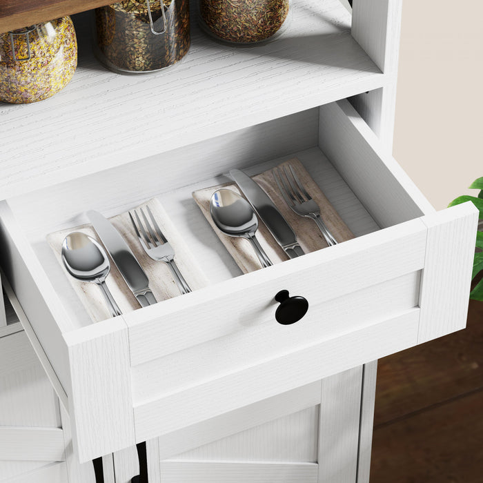 HOMCOM Sideboard, Buffet Cabinet with 4 Barn Doors and 3 Drawers White