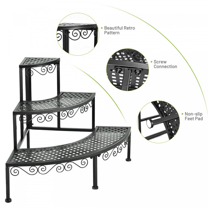 Ironwork Fan-shaped 3-tier Pot Plant Stand Stair-step Design