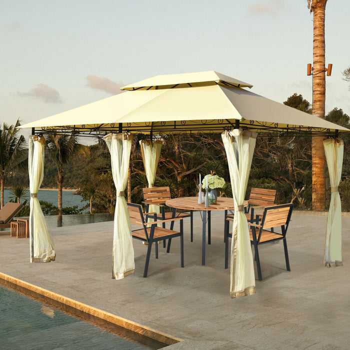 2-tier 10'x13' Steel Gazebo Canopy Tent Shelter Patio Garden Outdoor Netting Beige
