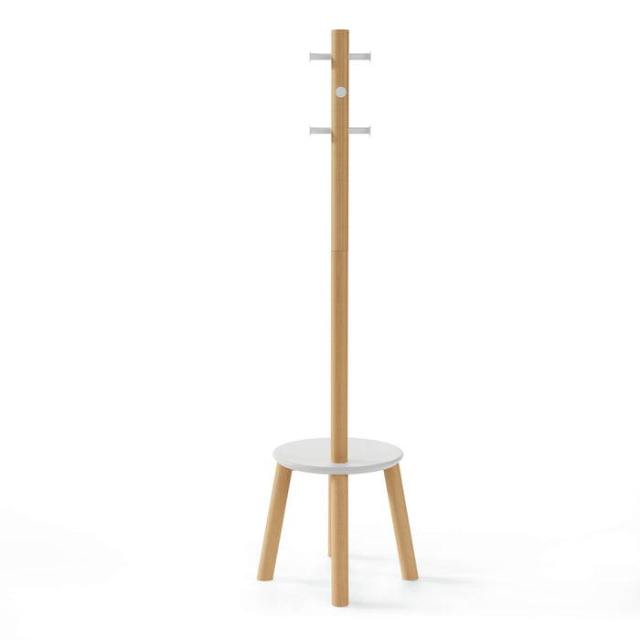 Umbra Modern Wood Pillar Stool and Coat Rack - White and Natural