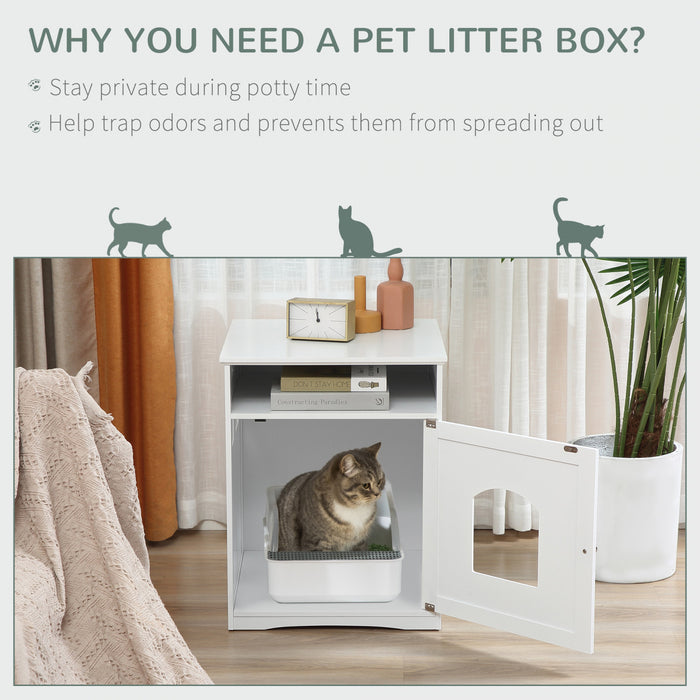 Pawhut Cat Litter Box Enclosure Hidden Cabinet Cat Furniture Indoor Cat Washroom Nightstand End Table With Cat-sized Hole Wide Tabletop Storage Shelf White