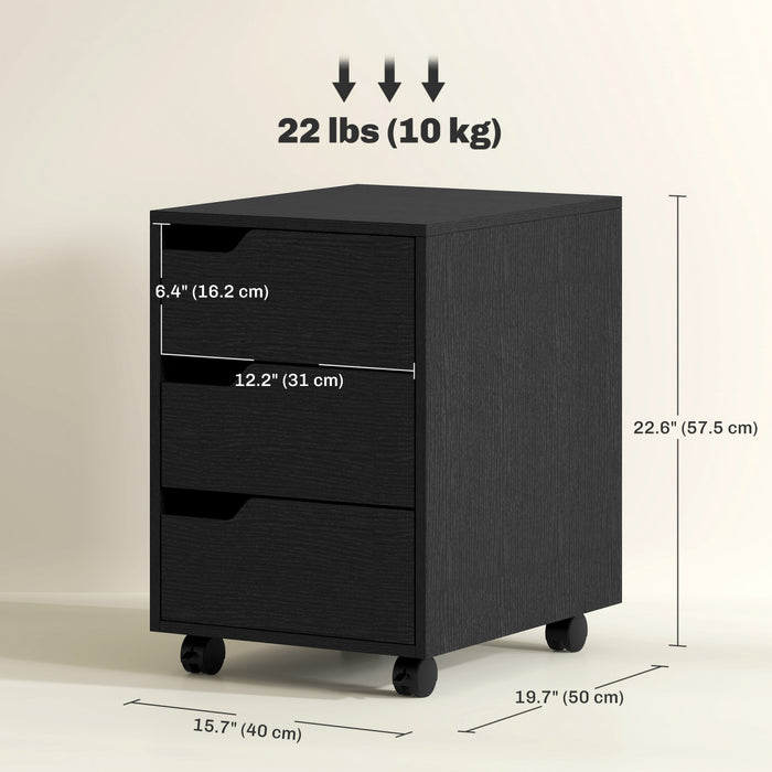 HOMCOM 3-Drawer Filing Cabinet with Wheels, Mobile File Cabinet, Black