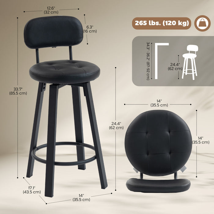 HOMCOM Bar Stools Set of 2, Swivel Counter Height Barstools Black