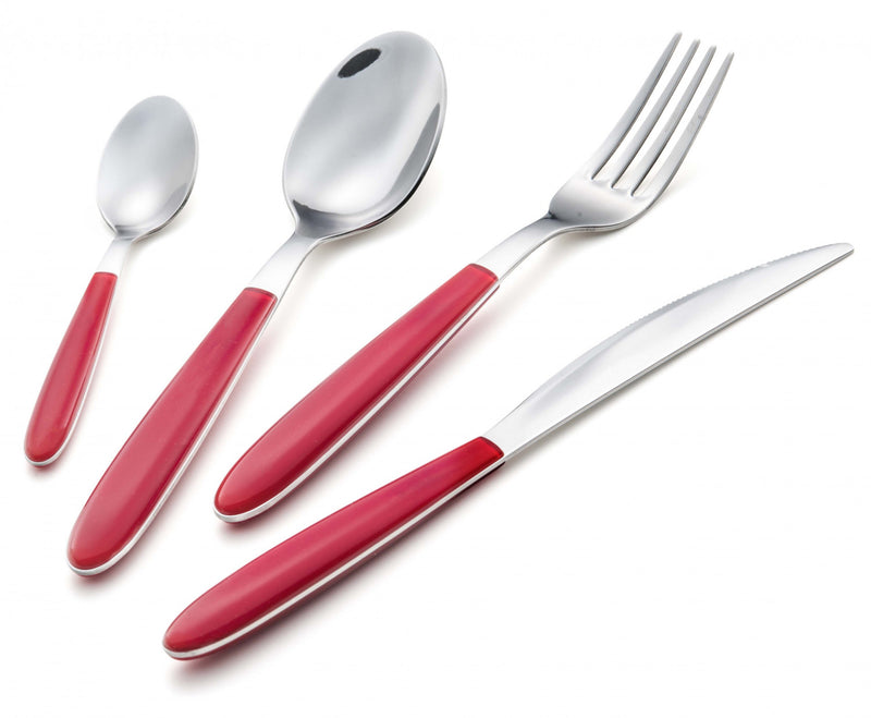 Arimi Nilu Italian Stainless Steel 24 Piece Flatware Set - Service For 6 - Red Handle