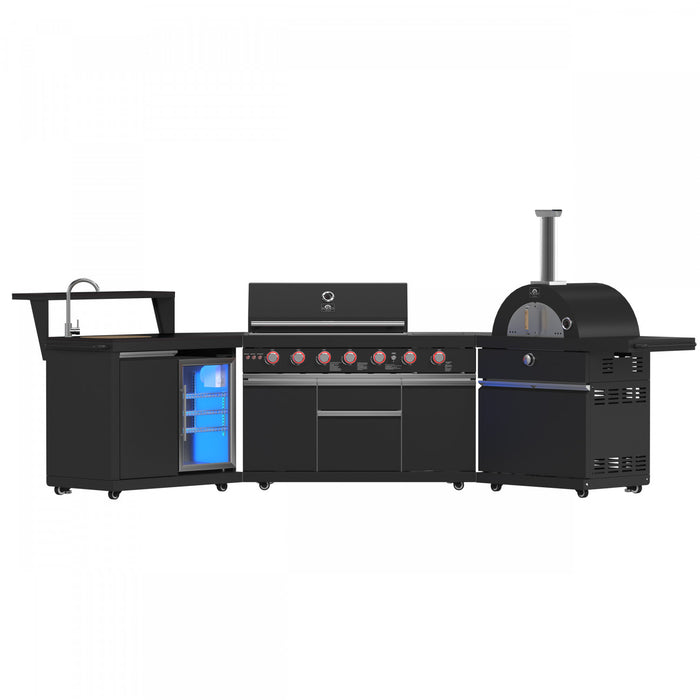 Forno All'Aperto 87,600 BTU BBQ, Sink & Bar Module, Gas Pizza Oven, Black Countertops - FODKT2551BLK