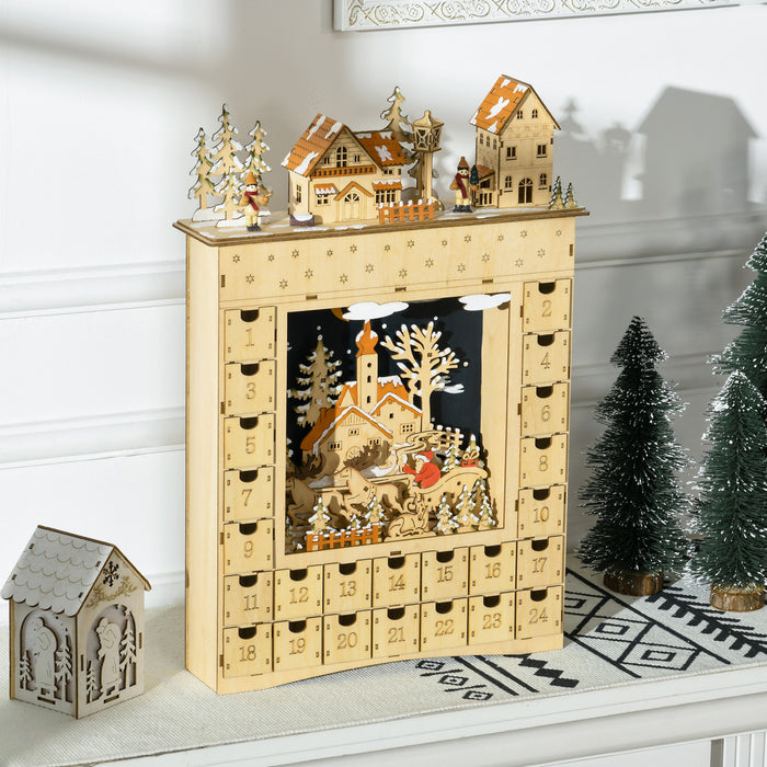 Homcom Christmas Advent Calendar, Wooden 24 Dasys Countdown To Christmas