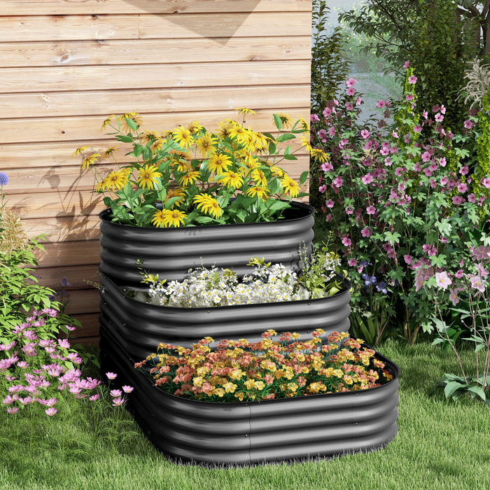 Outsunny 3-tier Raised Garden Bed Kit, 5.2x3.6x2.7ft Outdoor Galvanized Planter Box With Safety Edging For Vegetables, Flowers, Fruits And Herbs, Dark Grey