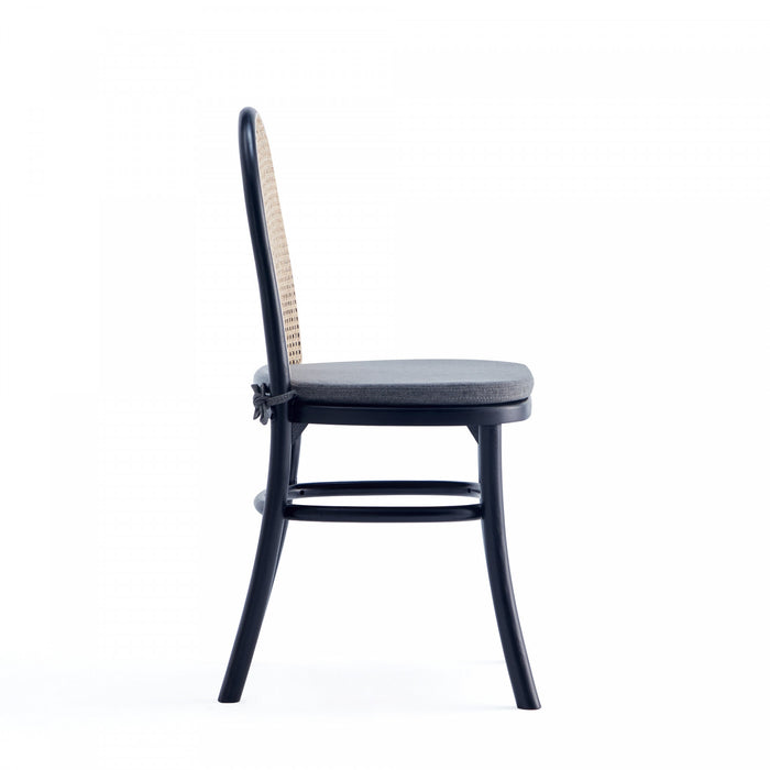 Paragon Industry Chic Cane Back Wood Upholstered Dining Chair in Black and Gray - Set of 4