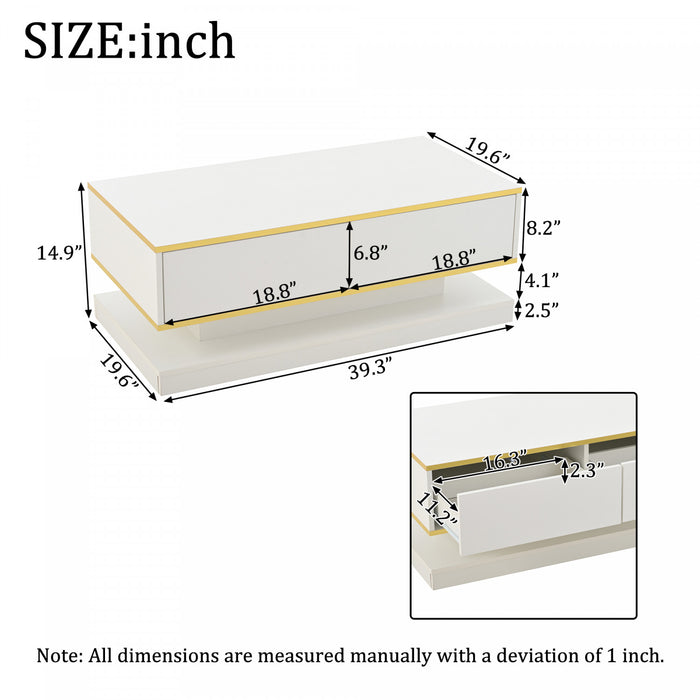 James Coffee Table with 2 Drawers Gold,White