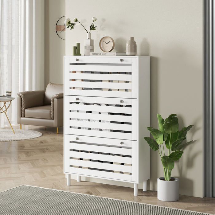 HOMCOM Shoe Storage Cabinet with Adjustable Shelves White
