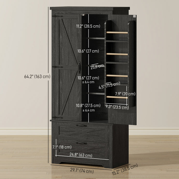 HOMCOM 64\" Kitchen Pantry Cabinet Storage Cabinet with Doors Drawers, Black