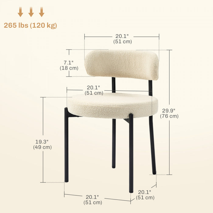 HOMCOM Dining Chairs Set of 2 Kitchen Chairs with Steel Legs, Beige