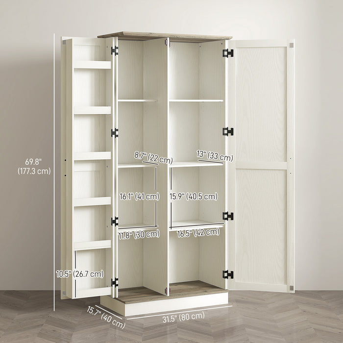 HOMCOM 70\" Tall Kitchen Pantry Storage Cabinet with Door Shelves, Cream