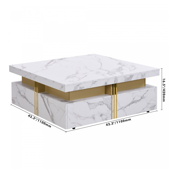 Marcia 43.3\" Square Engineered Wood Coffee Table With Storage Drawers, White