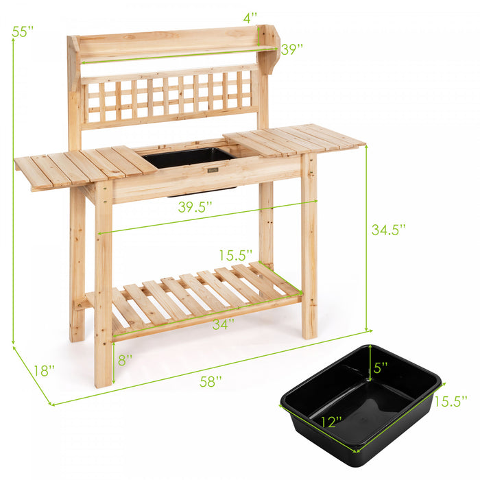 Costway Garden Potting Bench Workstation Table W/sliding Tabletop Sink Shelves