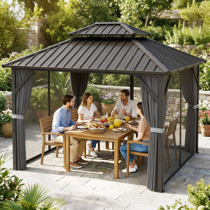 Outsunny 10' x 12' Hardtop Gazebo Canopy with Double Galvanized Steel Roof