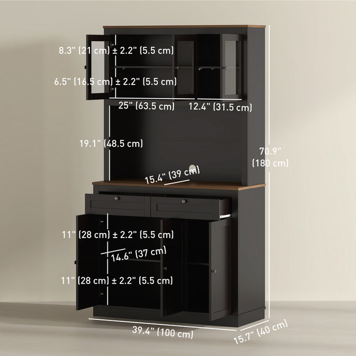 HOMCOM 71\" Pantry Cabinet with Microwave Space, Tall Kitchen Hutch, Black