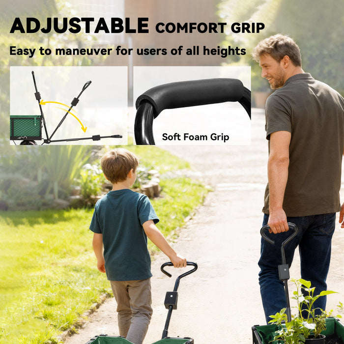 Outsunny Heavy Duty Garden Cart, 660lbs Capacity Utility Wagon Cart with Removable Liner, Quick-Release Sides, 10\" Pneumatic Wheels, Adjustable Handle for Beach Lawn Yard, Green
