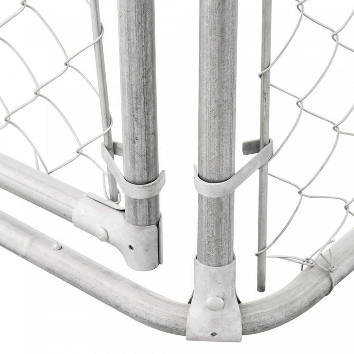 Pawhut Dog Kennel Outdoor Run Fence With Roof, Steel Lock, Mesh Sidewalls For Backyard & Patio, 9.8' X 9.8' X 7.7'
