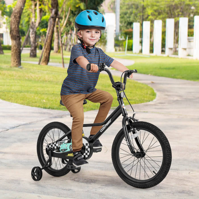 Costway 18\" Kids Training Bike With Removable Training Wheels Pneumatic Tires Black