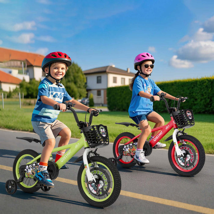 Costway 14\" Kid's Bike For 3-5 With Height-adjustable Handlebar & Saddle Handbrake Green