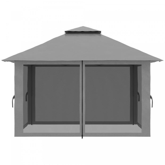 Outsunny 13' X 13' Pop Up Canopy With Mesh Sidewalls, Easy Up Canopy Tent Shelter With 2-tier Roof, Wheeled Carry Bag, Water/sand Bag For Garden, Backyard, Patio, Lawn, Dark Grey
