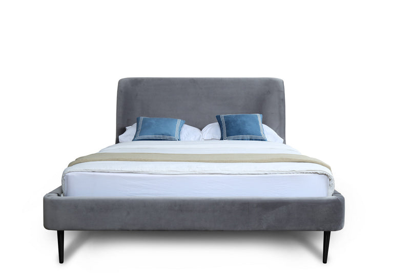 Heather Mid-Century Modern Velvet Upholstered Full Bed in Gray and Black