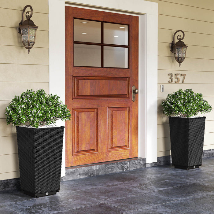 Costway 23\" Tall Planters Set Of 2 Rattan Wicker Plant Pot Self-watering Tree Pot Black