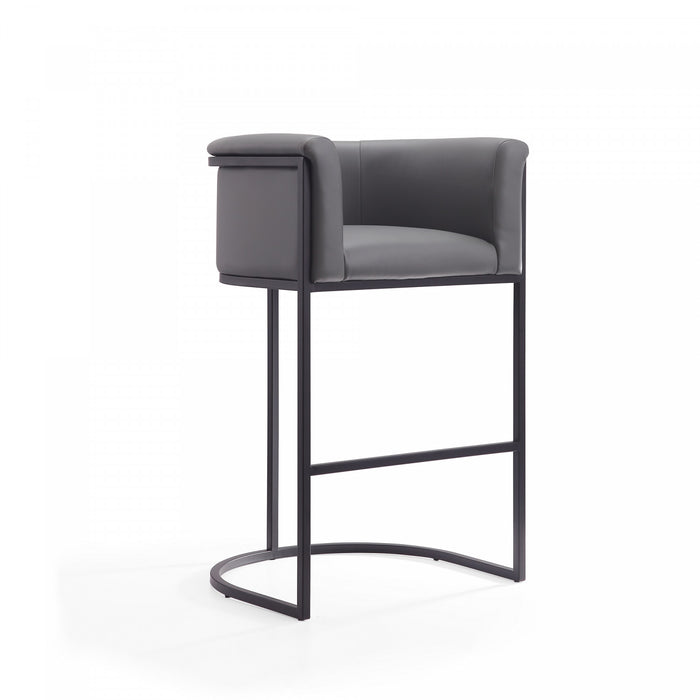 Cosmopolitan Mid-Century Modern Metal Upholstered Barstool in Gray - Set of 3 Bar Stool