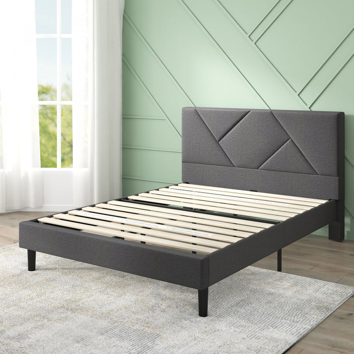 Judy Upholstered Platform Bed with Headboard in Dark Grey - Full Size