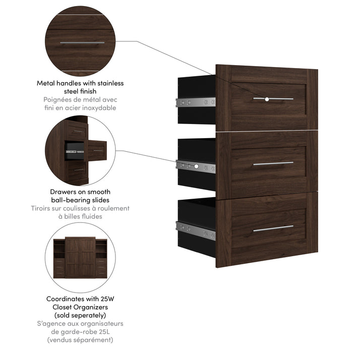 Bestar Pur 3-Drawer Set for Pur 25\" Closet Organizer - Black Walnut