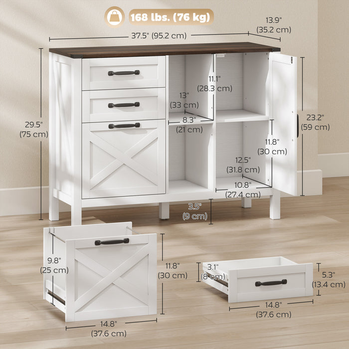 HOMCOM Lateral Filing Cabinet with Drawers Fit A4/Letter Size Files, White