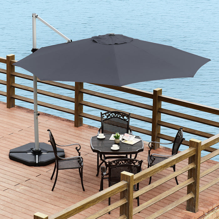 Costway 11' Patio Cantilever Offset Umbrella 360° Rotation Aluminum Tilt Grey
