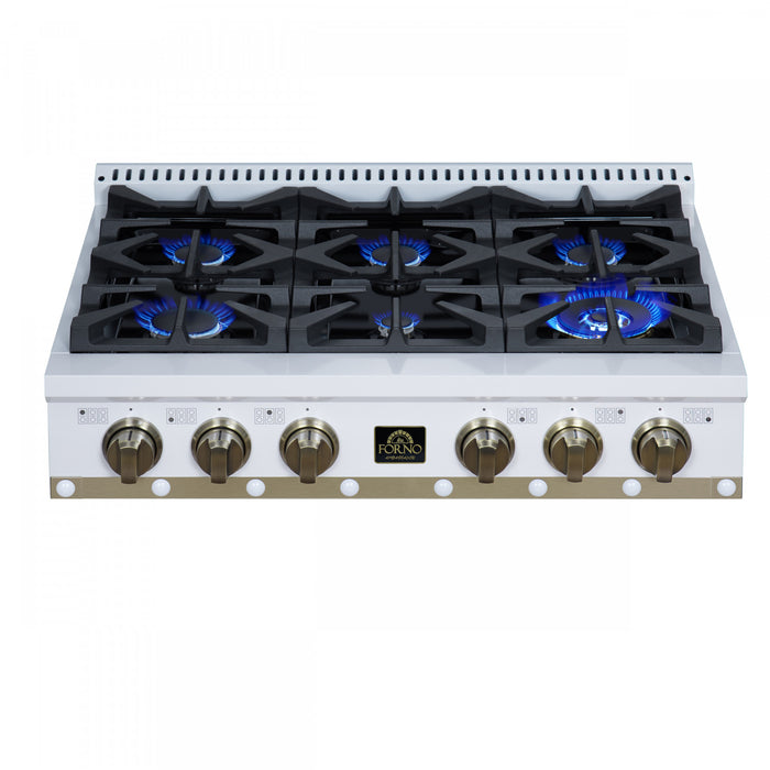 Forno Ambassador 36\" Gas Cooktop, White, 6 burners - FCTGS5799-36CPWHT