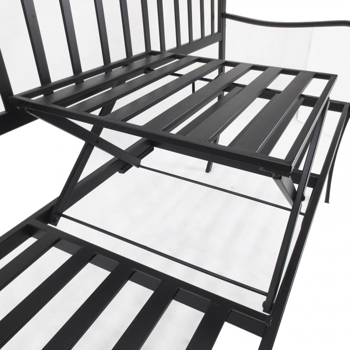 Outsunny Outdoor Bench With Retractable Middle Table, Black