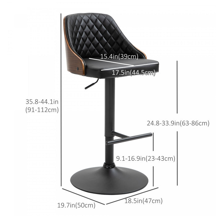HOMCOM Adjustable Bar Stools Set of 2, Swivel Counter Height Barstools