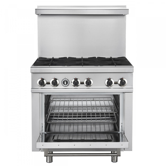 FORNO Commerciale 36 Inch Stainless Steel Gas Range, 6 Burners, 180,000 BTU Total - FCMGR0093-36