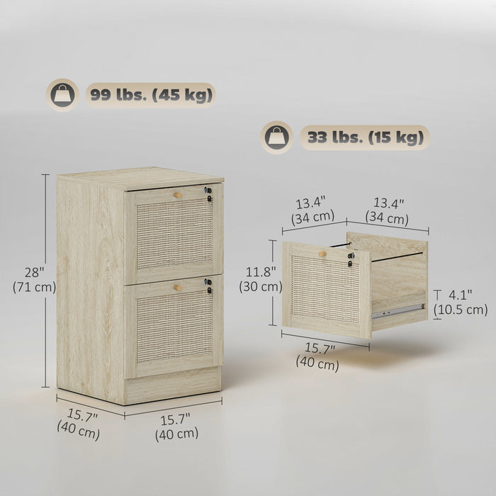 HOMCOM 2 Drawer File Cabinet Lockable Filing Cabinet for A4 Letter Oak