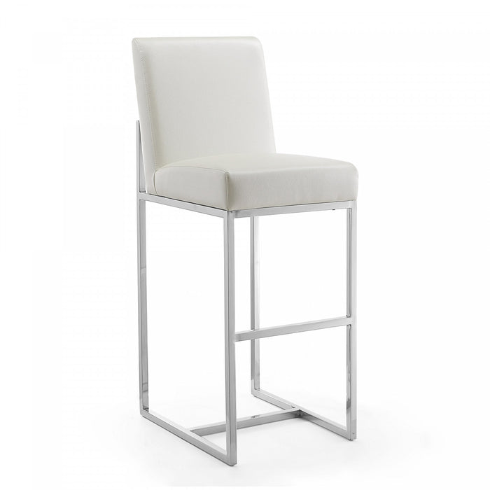 Element Modern Metal Upholstered Barstool in Pearl White - Set of 2