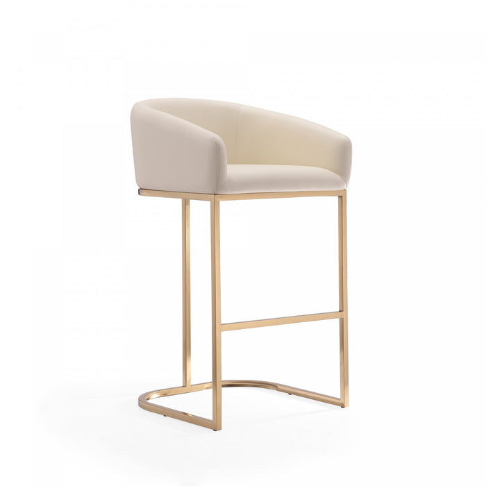 Louvre Mid-Century Modern Metal Upholstered Barstool in Cream - Set of 3