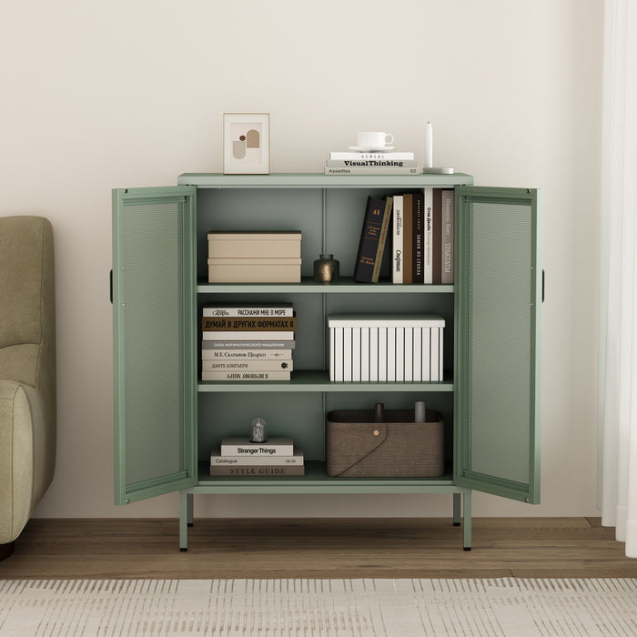 Amelia Modern 32\" Metal Accent Cabinet in Sage Green