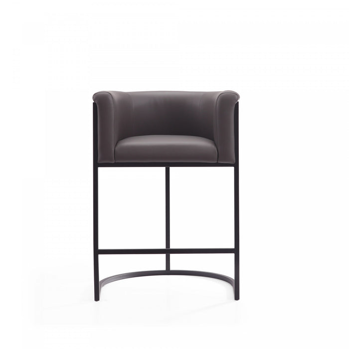 Cosmopolitan Mid-Century Modern Metal Upholstered Counter Stool in Graphite - Set of 2 Bar Stool