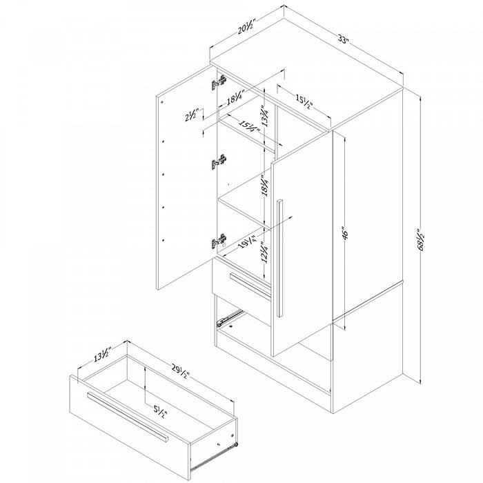 Acapella Wardrobe Armoire With Doors And Drawers - Pure White 